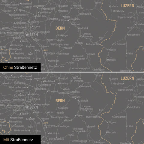 Magnetische Schweiz-Karte Leinwand in Light Gray wahlweise mit oder ohne Straßennetz