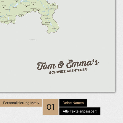 Politische Schweiz-Karte als Magnetboard in Multicolor Atlas mit Personalisierung und eigedruckten Namen
