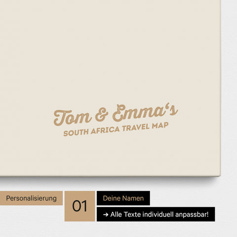 South Africa map as a Push Pin Map in gold with personalization and imprint of your name