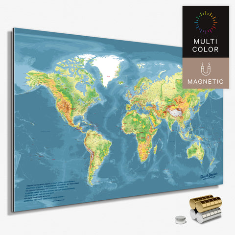Magnetische topografische Weltkarte in Multicolor Topo als Magnetboard zum Pinnen und Markieren von Reisezielen kaufen