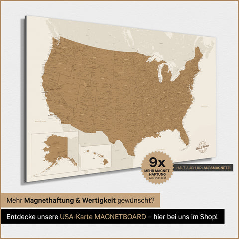 USA-kort TRAVEL® Magnetisk plakat – i 21 farver