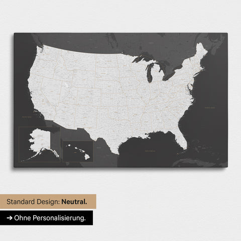 Neutral and simple version of a USA America map as a Push Pin Map in dark gray
