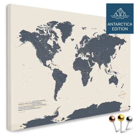 Weltkarte mit Antarktis in Navy Light als Pinnwand Leinwand kaufen