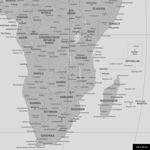 World map in the Equal Earth projection, in Coolgray, showing a section of Africa in its correct relative sizes and proportions