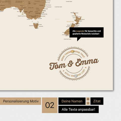 Verdenskort TRAVEL® Magnetisk plakat – Bronze