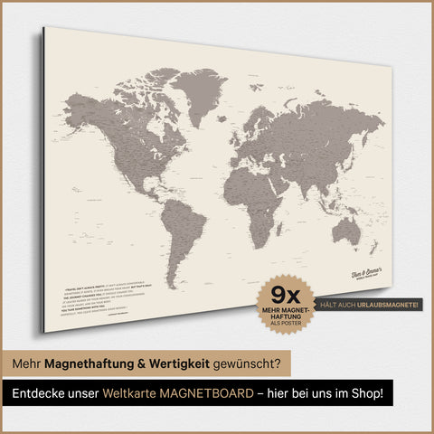 Verdenskort TRAVEL® Magnetisk plakat – Warmgray (Brun-grå)
