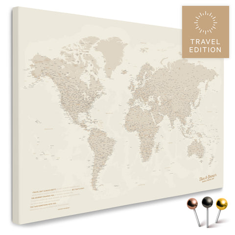 Hochwertige Weltkarte in Gold als PinnLeinwand, perfekt zum Markieren und Planen von Reisen, kaufen