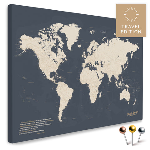 Hochwertige Weltkarte in Hale Navy (Dunkelblau Gold) als PinnLeinwand, perfekt zum Markieren und Planen von Reisen, kaufen