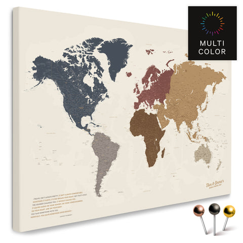 Hochwertige Weltkarte in Multicolor Matt als PinnLeinwand, perfekt zum Markieren und Planen von Reisen, kaufen