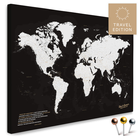 Hochwertige Weltkarte in Schwarz-Weiß als PinnLeinwand, perfekt zum Markieren und Planen von Reisen, kaufen