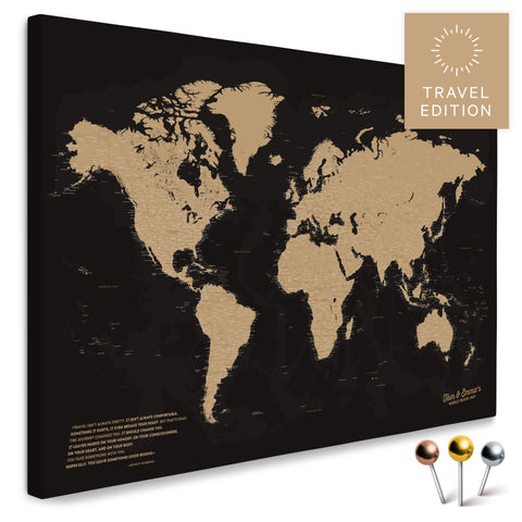 Hochwertige Weltkarte in Sonar Black (Schwarz-Gold) als PinnLeinwand, perfekt zum Markieren und Planen von Reisen, kaufen