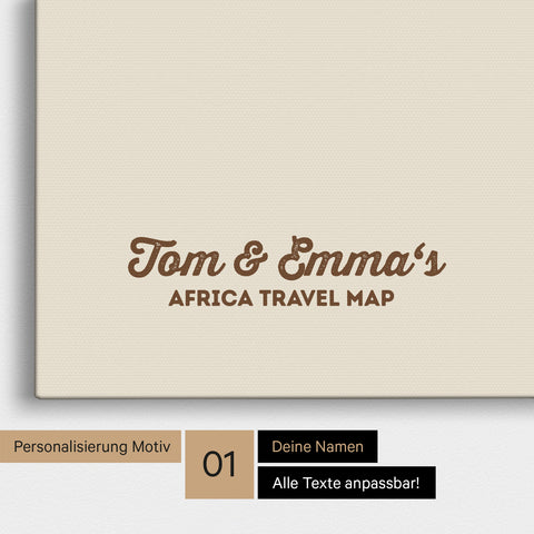 Afrika-Karte als Pinnwand Leinwand in Desert Sand (Beige) mit Personalisierung und Eindruck von deinen Namen