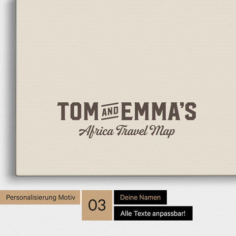 Personalisierung einer Afrika-Karte Pinnwand in Warmgray (Braun-Grau) mit einem Logo im Vintage-Look