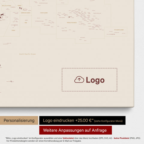 Australien & Oceanien kort TRAVEL® Lærred til nåle – Bordeaux Red