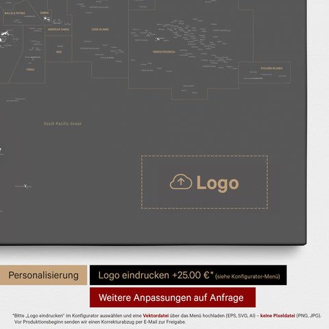 Australien & Oceanien kort TRAVEL® Lærred til nåle – Dark Gray (Mørkegrå)