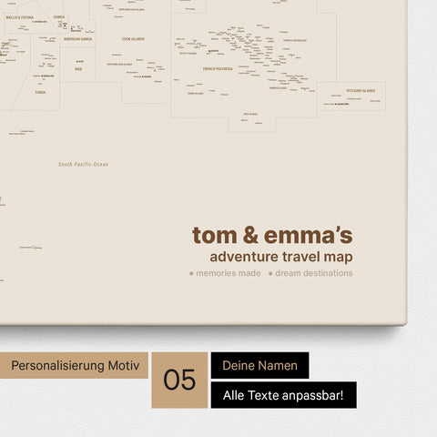 Australien & Oceanien kort TRAVEL® Lærred til nåle – Desert Sand (Beige)