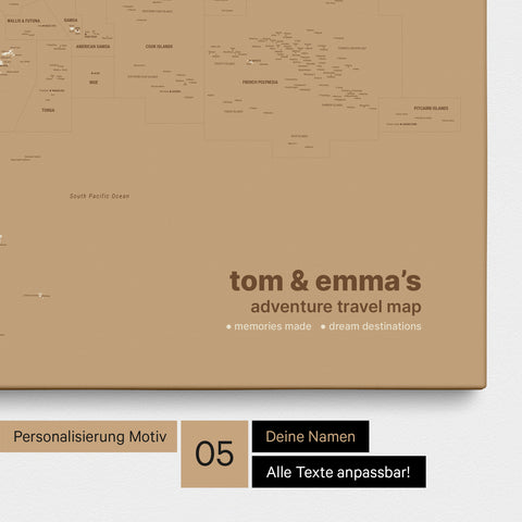 Australien & Oceanien kort TRAVEL® Lærred til nåle – Treasure Gold