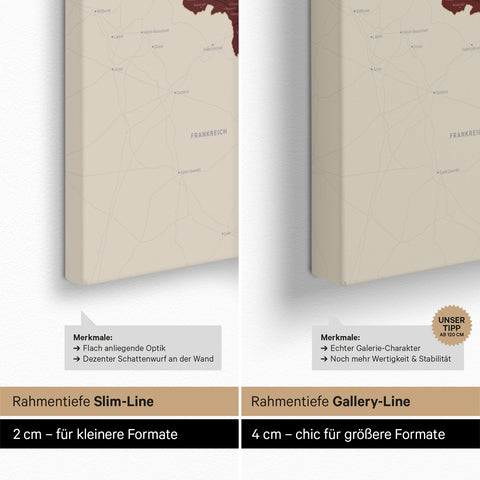 Beneluxkort TRAVEL® Canvas med nåle – Bordeaux Rød