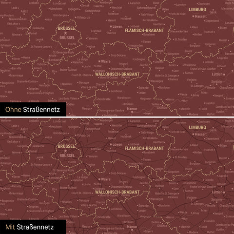 Beneluxkort TRAVEL® Canvas med nåle – Bordeaux Rød