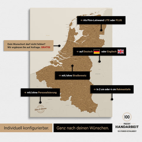Beneluxkort TRAVEL® Canvas med nåle – Bronze