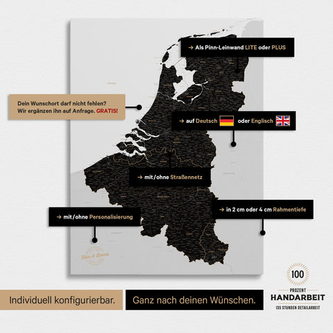 Beneluxkort TRAVEL® Canvas med nåle – Light Black