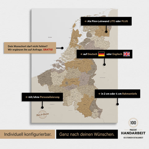 Beneluxkort TRAVEL® Canvas med nåle – Multicolor Beige