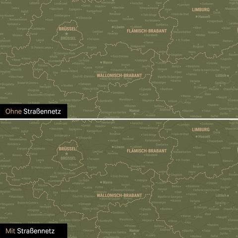 Beneluxkort TRAVEL® Canvas med nåle – Olive Grøn