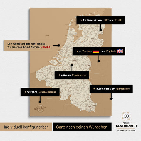 Beneluxkort TRAVEL® Canvas med nåle – Treasure Gold