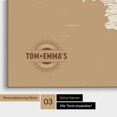 Beneluxkort TRAVEL® Canvas med nåle – Treasure Gold
