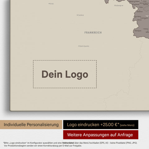 Benelux-Karte TRAVEL® Pinn-Leinwand – Warmgray
