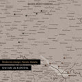 Ausschnitte einer DACH-Karte als Pinn-Leinwand in Warmgray (Braun-Grau) mit 3.400 Orten