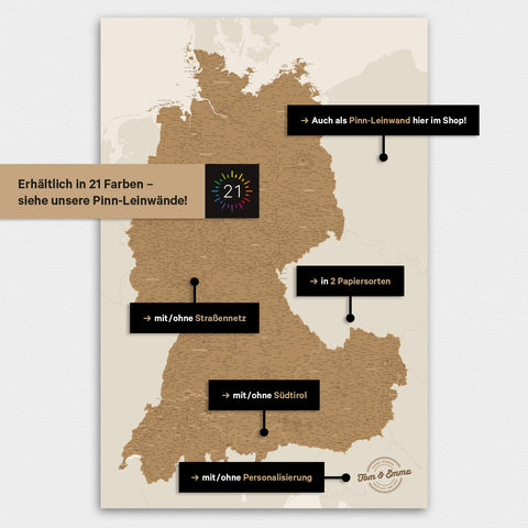 DACH-kort TRAVEL® Magnettavle – i 21 farver
