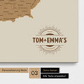DACH-Karte als Pinn-Leinwand in Bronze mit eingedruckten Namen als Logo in Form einer Sonne