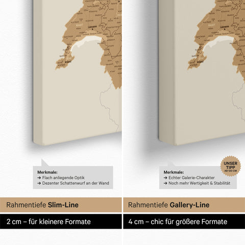 DACH-Karte TRAVEL® Pinn-Leinwand – Bronze