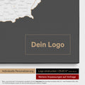 DACH-Karte als Pinn-Leinwand in Dark Gray mit Eindruck eines Firmenlogos