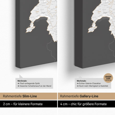 DACH-Karte TRAVEL® Pinn-Leinwand – Dark Gray (Dunkelgrau)