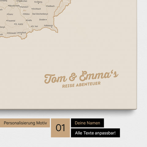 DACH-Karte TRAVEL® Pinn-Leinwand – Gold