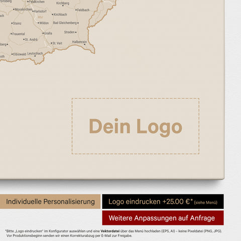 DACH-Karte TRAVEL® Pinn-Leinwand – Gold