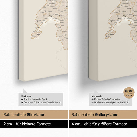 DACH-Karte TRAVEL® Pinn-Leinwand – Gold
