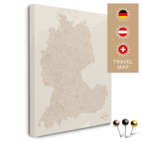 DACH-Karte TRAVEL® Pinn-Leinwand – Gold