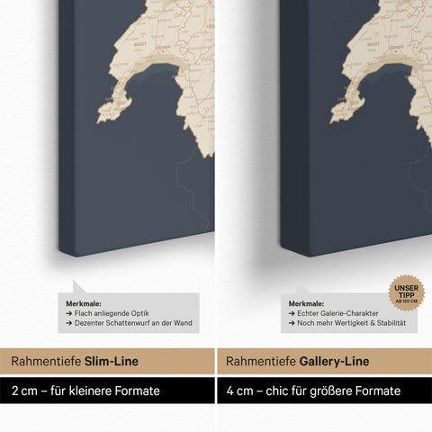 DACH-Karte TRAVEL® Pinn-Leinwand – Hale Navy (Dunkelblau-Gold)