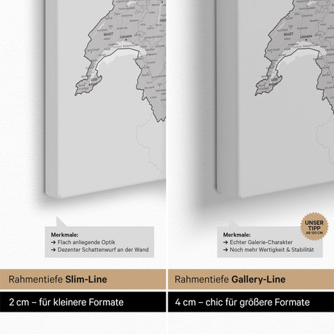DACH-Karte TRAVEL® Pinn-Leinwand – Coolgray (Hellgrau)