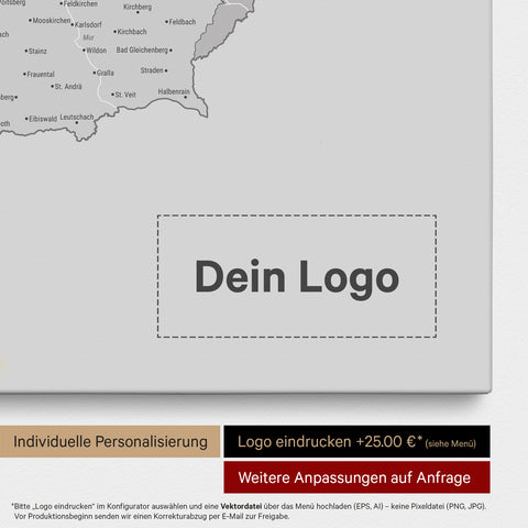 DACH-Karte als Pinn-Leinwand in Multicolor Grau mit Eindruck eines Firmenlogos