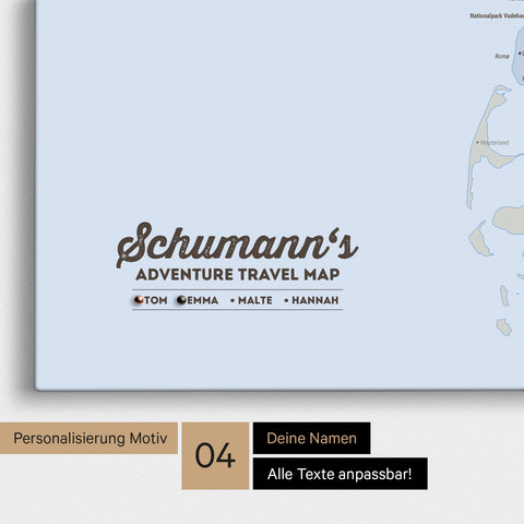 Detaillierte politische Dänemark-Karte als Pinn-Leinwand in Multicolor Atlas mit Personalisierung als Logo für die gesamte Familie