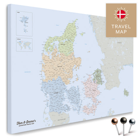 Politische Dänemark-Karte in Multicolor Atlas Pinn-Leinwand mit sehr hohem Detailgrad zum Markieren von Orten und Reisezielen kaufen