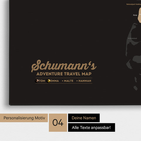 Detaillierte Dänemark-Karte als Pinn-Leinwand in Sonar Black mit Personalisierung als Logo für die gesamte Familie