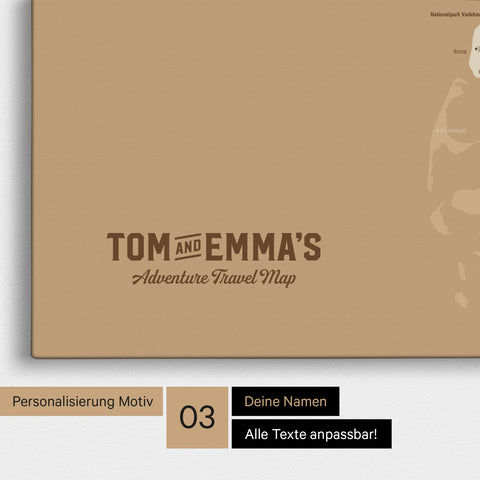 Danmarkskort TRAVEL® Lærred til nåle (Opslagstavle) – Treasure Gold