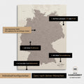 Vielfältige Konfigurationsmöglichkeiten einer Deutschland-Karte als Pinn-Leinwand in Warmgray