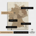 Vielfältige Konfigurationsmöglichkeiten einer Deutschland-Karte als Pinn-Leinwand in Multicolor Brown
