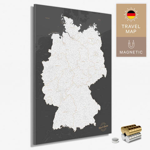 Magnetische Deutschland-Karte in Dunkelgrau als Magnetboard zum Pinnen und Markieren von Reisezielen kaufen